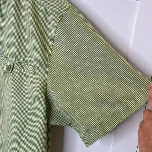 Columbia botton up short Sleeve Shirt green white pattern light weight Size: L - Picture 7 of 12